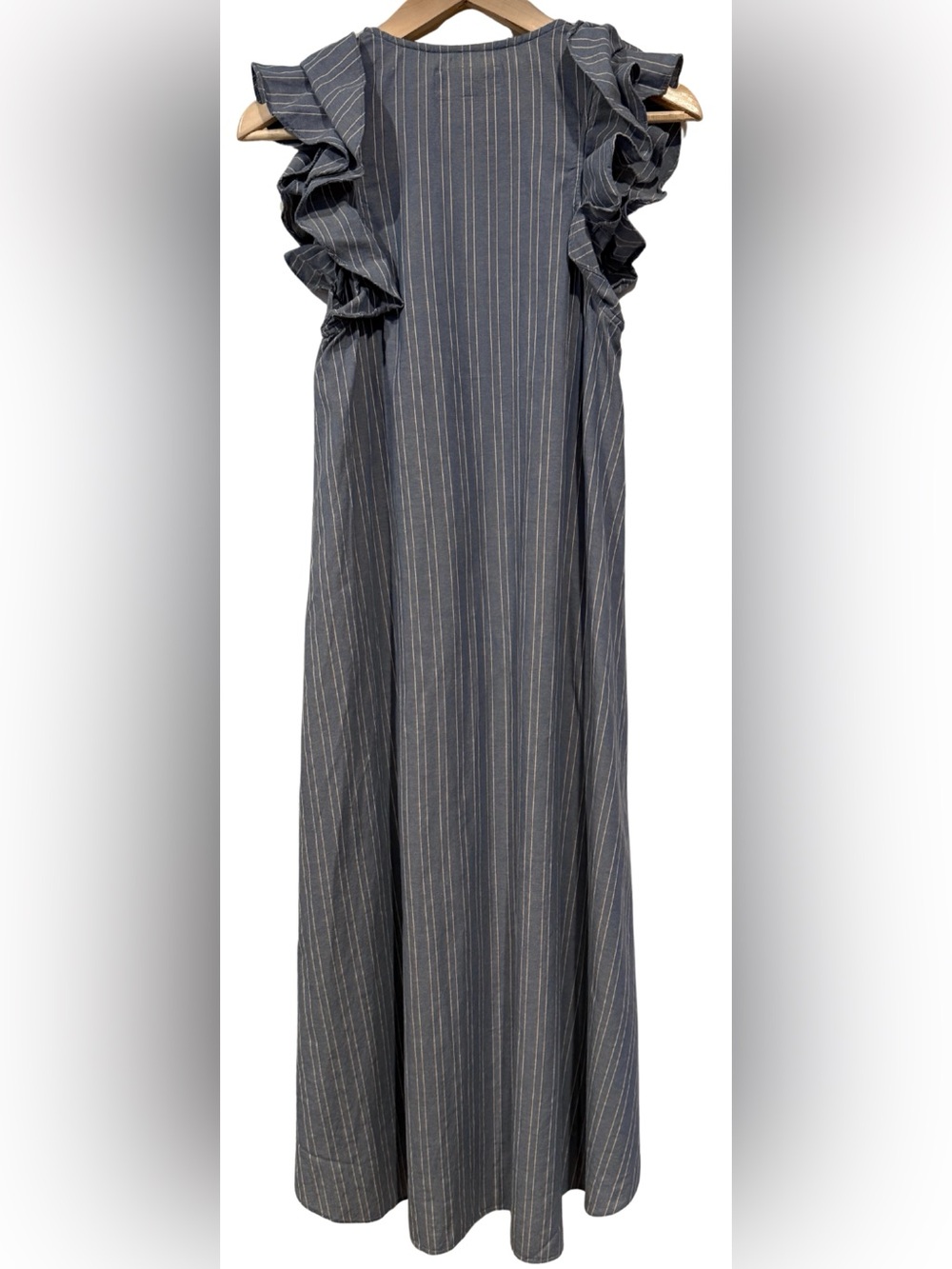 The Great. 100% Cotton Petal Stripe Chambray Dress 0 Flutter Sleeve Coastal Prep - Picture 5 of 9